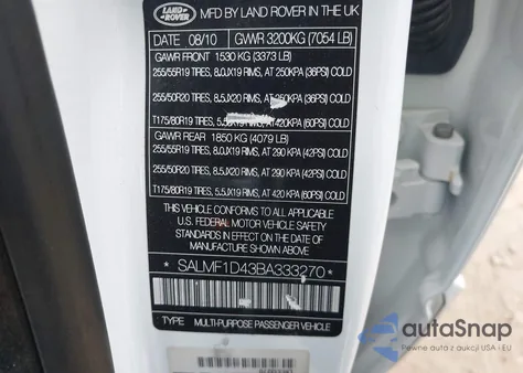 2011 Land Rover Range Rover Hse from USA, damaged, VIN SALMF1D43BA333270